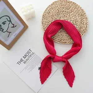 Pleated solid color square scarf for women soft fashion neckerchief 70cm daily wear