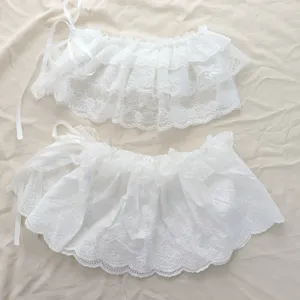 Gonna corta grembiule in pizzo bianco stile giapponese dolce accessorio vista dettagli.
