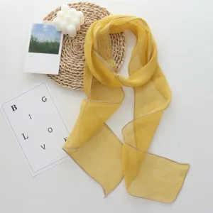 Elegant yellow long linen scarf ribbon, versatile minimalist neck accessory for chic daily wear.