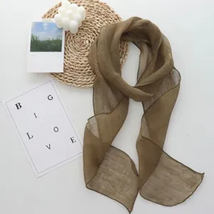 Elegant long olive green linen silk scarf lightweight summer neck ribbon for women chic minimalist daily