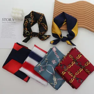 Foulard Carré Élégant en Satin pour Femmes Imprimé Rayures Géométriques Pois Bandana Tour de Cou Cheveux Accessoire