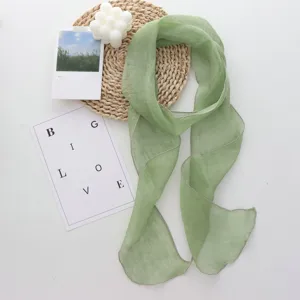 Light green linen scarf long ribbon neck scarf minimalist elegant women daily fashion accessory