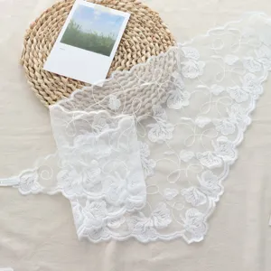 White lace floral embroidered triangle scarf layering accessory for women spring summer style.