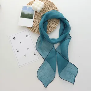 Elegant solid teal long scarf and ribbon for women, versatile and chic neck accessory.