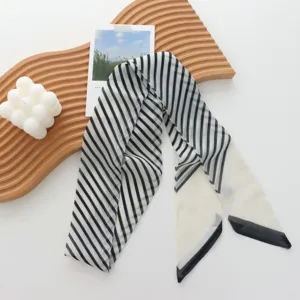 Classic black and white striped long silk twilly scarf for women fashion hair band neck accessory