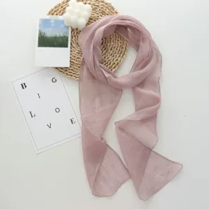 Elegant long linen scarf solid color versatile neck ribbon for women daily stylish wear