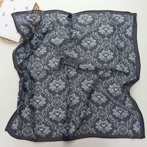 French vintage style square scarf dark floral pattern lightweight chic summer accessory