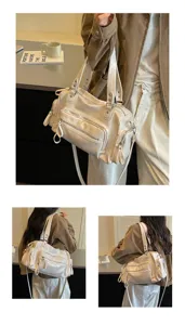 Retro schoudertas voor dames met vele vakken, grote casual shopper tas voor dagelijks gebruik.