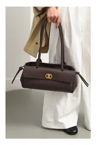 Retro quilted baguette shoulder bag for women, large capacity brown tote handbag