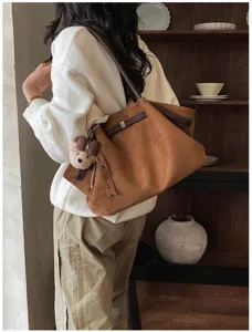 Retro suède shopper voor dames, grote schoudertas voor herfst winter dagelijks gebruik.
