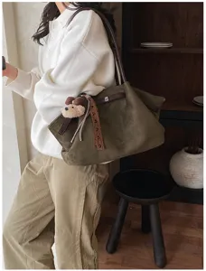 Vintage suèdetas tote bag voor dames, grote capaciteit schoudertas voor herfst winter.