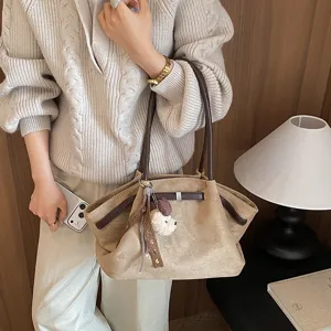 Vintage suède shopper tas voor dames, grote capaciteit schoudertas voor herfst en winter.
