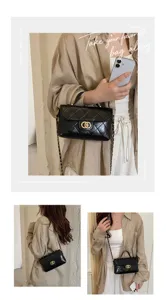 Chic quilted small square bag with chain strap and top handle for women, stylish crossbody bag.