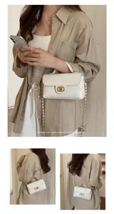 Chic quilted chain shoulder bag for women, elegant white PU leather crossbody mini handbag.