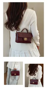 Burgundy quilted chain shoulder bag for women, elegant retro style crossbody small handbag.
