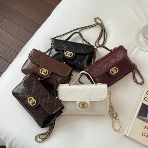 Quilted chain shoulder bag PU leather elegant top handle handbag classic crossbody bag for women