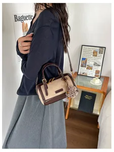 Vintage contrast color Boston bag women shoulder crossbody bag summer commute handbag