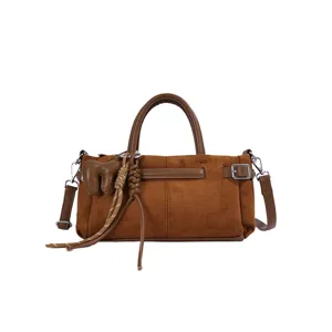 Sac à main en daim marron chic rétro sac bandoulière décontracté avec des nœuds charmants.