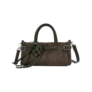 Sac à main en suédine vert foncé avec poignée et bandoulière, sac bandoulière vintage chic.