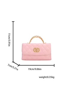 Pink quilted chain handbag, elegant designer style shoulder bag, compact crossbody purse for women.