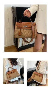 Borsa a mano vintage bicolore da donna borsa a tracolla tessuta elegante borsa bauletto