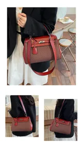 Borsa a mano retrò da donna shopper, elegante borsa a tracolla in tessuto chevron e pelle sint.