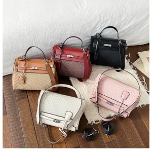 Borsa a mano da donna con blocco di colore retro borsa a tracolla moda uso quotidiano