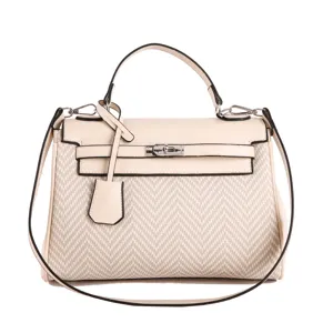 Chic borsa a mano retro donna in pelle PU intrecciata patchwork borsa tracolla tote.