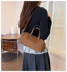 Retro Wildleder Boston Handtasche für Damen, große Vintage Schulter- und Umhängetasche.
