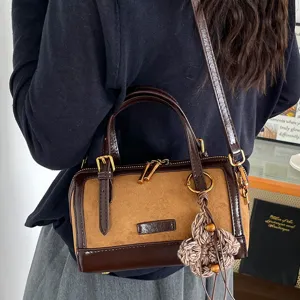 Retro contrast color Boston bag women summer new niche handbag shoulder crossbody bag style