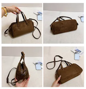Vintage Wildleder Damen Handtasche Lässige Schultertasche Retro Boston Tasche Umhängetasche.