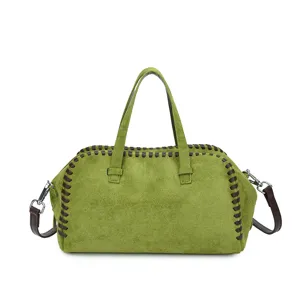 Retro grüne Wildleder Damen Boston Handtasche große Kapazität für lässige Umhängetasche