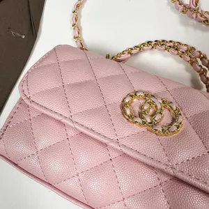 Pink quilted leather chain shoulder bag, elegant designer style handbag for women fashion.
