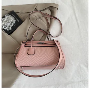 Borsa a tracolla da donna in tessuto rosa retrò con manico superiore e cinturino design elegante