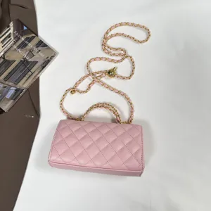Pink quilted chain crossbody bag stylish shoulder handbag for women detail view