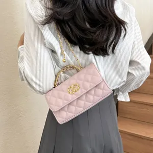 Pink quilted shoulder bag with chain strap and elegant faux leather design for women daily wear.