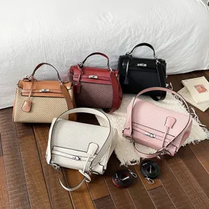 Borsa a Tracolla Retro con Blocco Colore da Donna in Pelle PU Tote Borsa a Mano Chiusura Girevole Classica Manico Superiore Borsa Moda