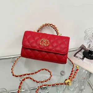 Red Quilted Shoulder Bag With Gold Chain Luxury Designer Style Fashion Crossbody Handbag