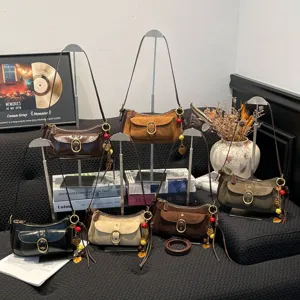Retro Suede And PU Leather Women Shoulder Bag Contrast Color Underarm Bag Metal Buckle Chic Crossbody Bag Casual Purse