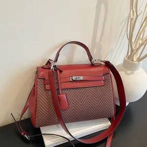 Borsa a mano donna contrasto retro tote pelle PU tracolla borsa elegante alla moda
