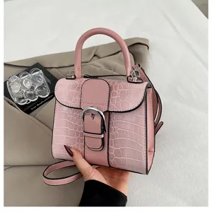 Retro Crocodile Pattern Handbag Women Stylish Colorblock Top Handle Shoulder Crossbody Bag