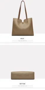 Vue de detail montrant la conception du dos et du fond de ce grand sac cabas en cuir.