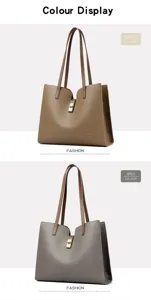 Grand sac cabas pour femme avec doubles anses, fermoir metallique et cuir texture.