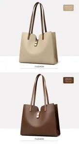 Élégant grand sac cabas fourre-tout pour femme avec fermoir métallique et double lanière.