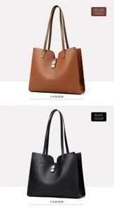 Vue détaillée du grand sac cabas en cuir avec fermoir métallique et double poignées.