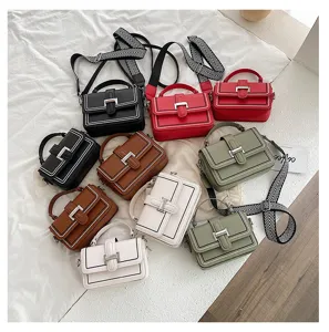Fashion women handbag shoulder bag versatile small square bag with wide strap and multiple colors
