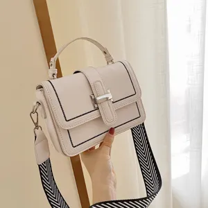 Fashion women crossbody handbag with wide strap, trendy chic small square shoulder bag.