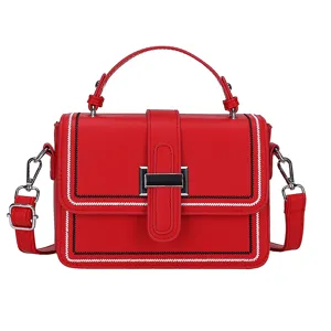 Red leather women handbag stylish top handle messenger bag trendy crossbody small square bag