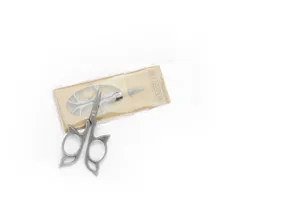 Retro vintage style stainless steel detail embroidery and craft scissor closeup photo.