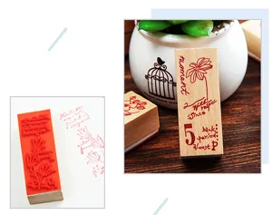Vintage wooden stamp with floral and English letter design, perfect for DIY journaling and crafts.